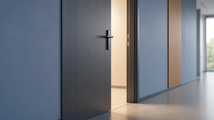 Leicht geöffnete Tür in modernem Flur – Symbolbild Kredit abgelehnt