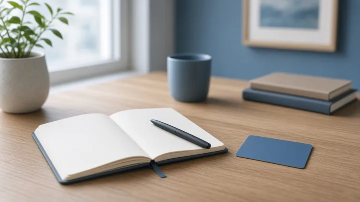 Notizbuch und Karte auf dem Schreibtisch – Symbolbild Kreditrahmen