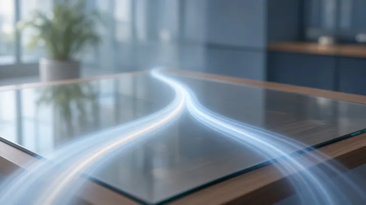 Abstrakte Lichtpfade auf einem Schreibtisch – Symbolbild Umschuldung